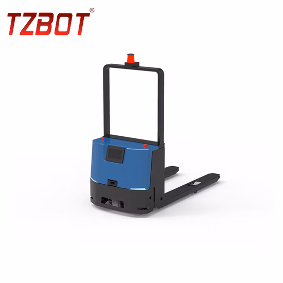 Tzbot Laser Guide Forklift Agv composto por uma carroceria de veículo com sensor de navegação a laser e sensor de prevenção de obstáculos (TZAFK